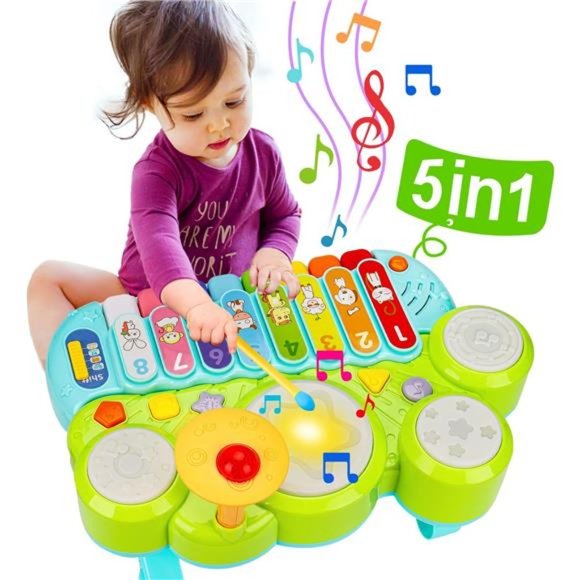 Baby Musical Toys 3 in 1 Piano Keyboard Xylophone Drum Set Gift for 1 Year Old - Picture 1 of 6